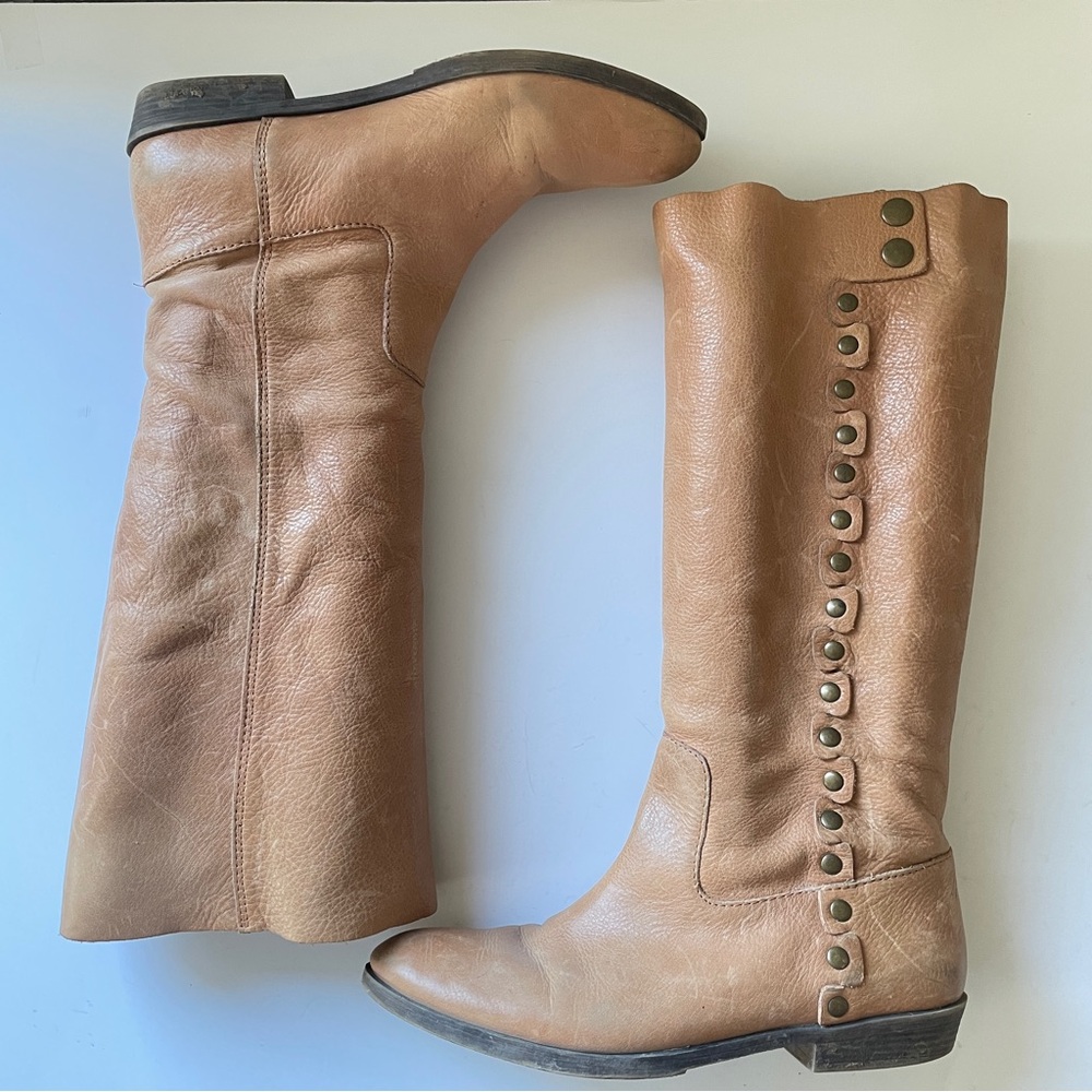 Vintage America Collection Tan Distressed Leather Studded Tall Boot Equestrian